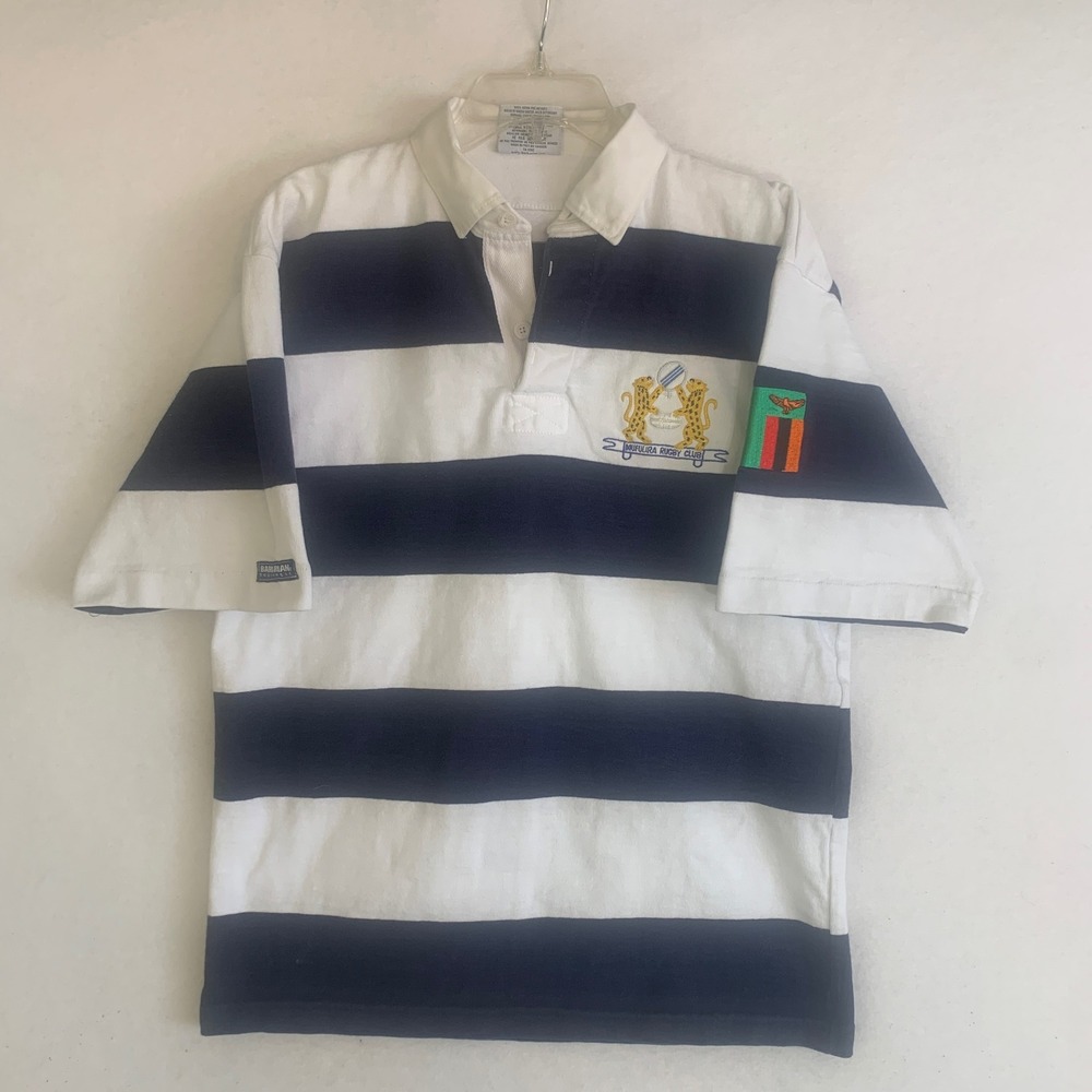 VTG Barbarian Mufulira Rugby Club Shirt Mens Large White Navy Zambia Jersey